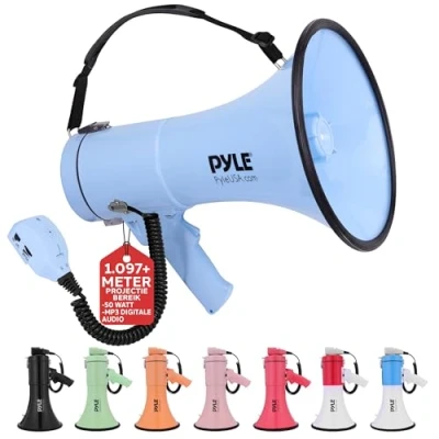 Afbeelding van Pyle Megafoon Speaker 50 Watt Draagbare PA Bullhorn met Sirene en Verstelbaar Volume Bereik tot 1100 m²