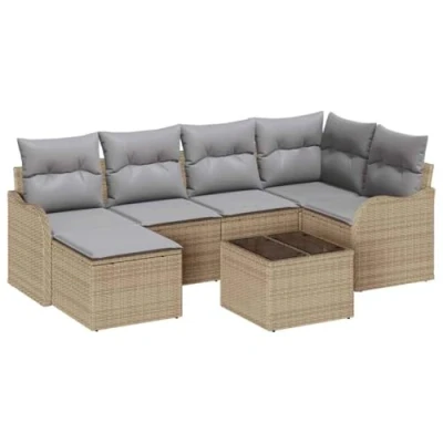 Afbeelding van vidaXL 7 delige tuinsofa set met kussens zwart poly rattan
