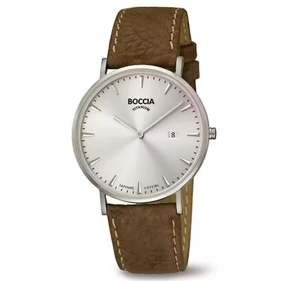 Afbeelding van Boccia 3648 01 Horloge Titanium Leder zilverkleurig bruin 39 mm