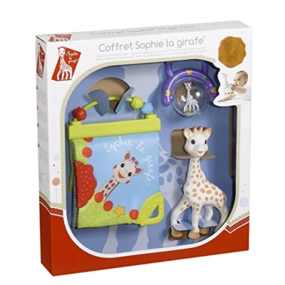 Afbeelding van Sophie de giraf Cadeauset Geboorte geschenkset Kraamcadeau Babyshower cadeau poppetje, Rammelaar &amp; Ontdekboekje Vanaf 0 maanden In wit/rood geschenkdoosje 3 Delig
