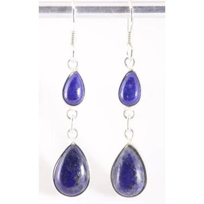 Afbeelding van Fijne lange zilveren oorbellen met lapis lazuli
