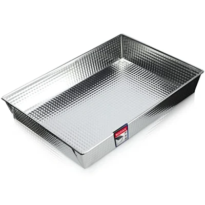 Afbeelding van KADAX Rechthoekige bakvorm, bakplaat in 3 maten, hoge plaatranden voor cake, toastbrood, cheesecake, brownie, onderhoudsvriendelijke warmteverdeling (36 x 25,5 cm, zilver)