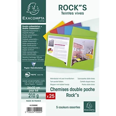 Afbeelding van Exacompta dossiermap Rock&#039;s 210 voor ft A4 of A3, pak van 25 stuks in geassorteerde kleuren