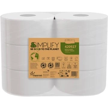 Afbeelding van Papernet toiletpapier Simplify Mini Jumbo, 2 laags, 557 vellen, pak van 6 rollen