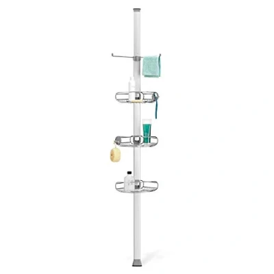 Afbeelding van simplehuman Grote spanning douche Caddy, telescopische hoekplank badkamer opslag organizer, verlengt 1,8 m tot 2,7 m, geen boren, roestvrij, verstelbare planken, opberghaken, BT1062DC