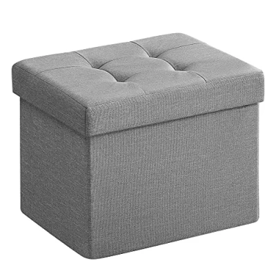 Afbeelding van SONGMICS Poef met opbergruimte, kleine inklapbare zitbank, 31 x 41 cm voetenbank, opbergdoos, tot 130 kg belastbaar, voor woonkamer, slaapkamer, slaapzaal, lichtgrijs LSF102G02