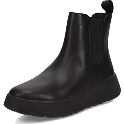 Afbeelding van Fitflop F Mode Leren Flatform Chelsea Boots voor dames, Zwart, 43 EU