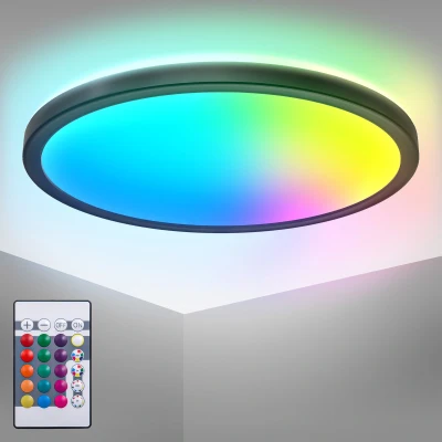 Afbeelding van B.K.Licht RGB LED Plafonniére zwart dimbaar met indirecte licht afstandsbediening Ø29cm