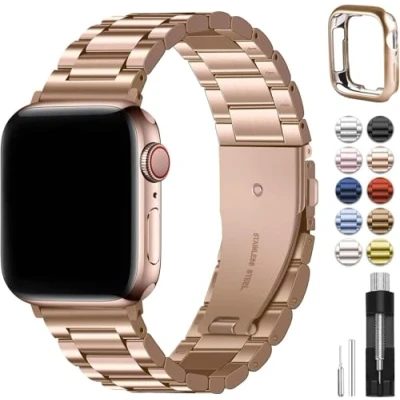 Afbeelding van Fullmosa Compatibel met Apple Watch Band 38mm/40mm/41mm, roestvrijstalen horlogeband voor iWatch/Apple SE/SE2, Series 8/7/6/5/4/3/2/1, 38mm/40mm/41mm Rose goud