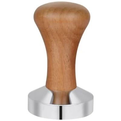 Afbeelding van Vicloon Tamper, 51 mm Espresso Koffie Tamper roestvrijstalen platte basis, Houten handvat Koffietamper Machines Accessoire donkere houtkleur