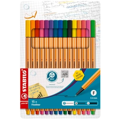 Afbeelding van Fineliner STABILO point 88 Mini 15 stuks met verschillende kleuren inclusief 5 neonkleuren