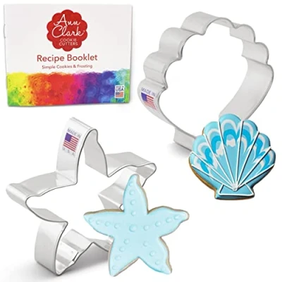 Afbeelding van Ann Clark Cookie Cutters 2 delige Strand Koekjesvormset met Receptenboek, Zeester en Schelp