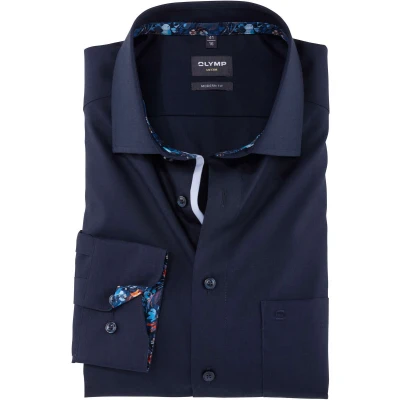 Afbeelding van OLYMP Overhemd M7 Luxor Modern Fit Mouwlengte 7 donkerblauw extra lange mouwen effen