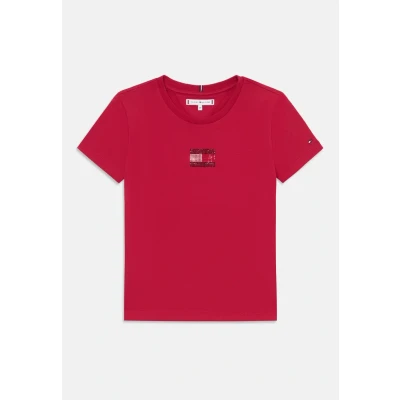 Afbeelding van Tommy Hilfiger Rhine Stone FLAG TEE Tshirt print voor kinderen, Maat: 74, Ruby rhubarb