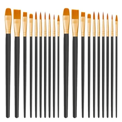 Afbeelding van CNMTCCO Verfborstels 20 stuks nylon haarpenselen set voor acryl olie aquarel gouache schilderij gezicht verf borstels kinderen en volwassenen (zwart)