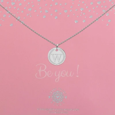 Afbeelding van Heart to Get Zilveren Kettingen Initalen Coin 18mm met Letter W ketting Initialen initiaal en krans