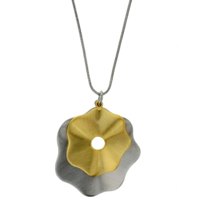 Afbeelding van Behave Bi color bloem ketting zilver en goud kleurig