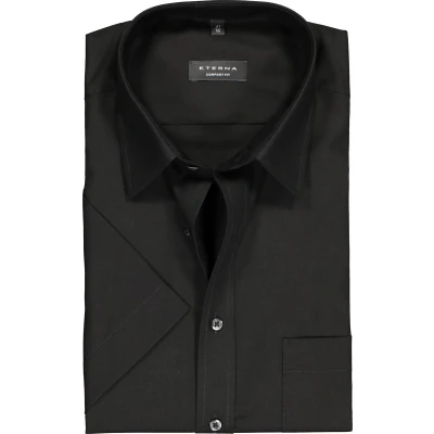 Afbeelding van Eterna Unifarbenes Popeline Kurzarmhemd Comfort FIT Overhemd, Heren, Maat: 39, Black