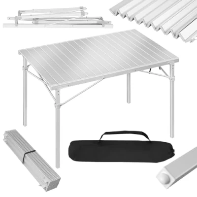 Afbeelding van WOLTU Opvouwbare aluminium campingtafel, inklapbaar, draagbaar, voor tuin, picknick, buffet, balkontafel, binnen en buiten, hoog draagvermogen 104 x 69 70 cm, zilver