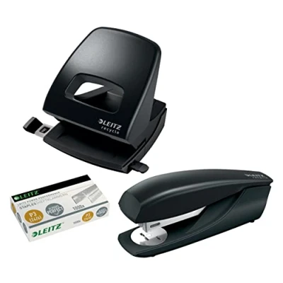 Afbeelding van Leitz Perforator, F?r 30 vellen, aanslagrail met formataanduidingen, 100% recyclebaar, milieuvriendelijk, zwart, NeXXt recycle serie, 50030095 (complete set)