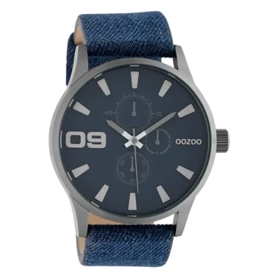 Afbeelding van OOZOO Timepieces Titanium horloge met jeans blauwe leren band C10345