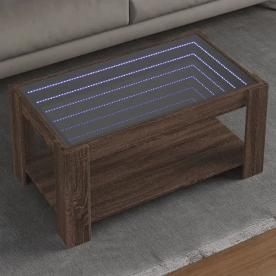 Afbeelding van Salontafel met LED 93x53x45 cm bewerkt hout bruin eikenkleur