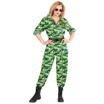Afbeelding van Widmann Leger &amp; Oorlog Kostuum Straaljagerpiloot Top Gunner Roze Camo Vrouw Groen, Small Carnavalskleding Verkleedkleding