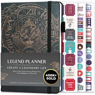 Afbeelding van Legend Planner Deluxe week &amp; maand lifeplanner om uw doelen te bereiken en gelukkiger leven. Organisator Notebook Productiviteitsdagboek. A5 Hardcover, niet gedateerd (Mystiek Grijs + Goud)