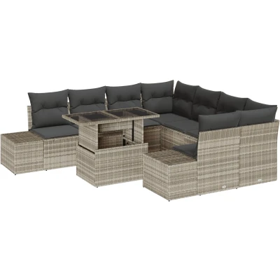 Afbeelding van vidaXL 9 Delige Tuin Sofa Set met Kussens Lichtgrijs Poly Rieten
