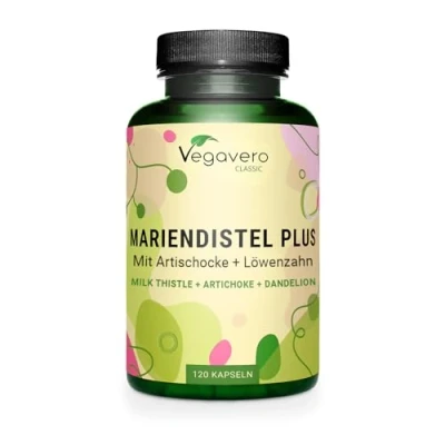 Afbeelding van Vegavero Mariadistel + BIO artisjok paardenbloem 80% silymarine 120 capsules Veganistisch en zonder toevoegingen