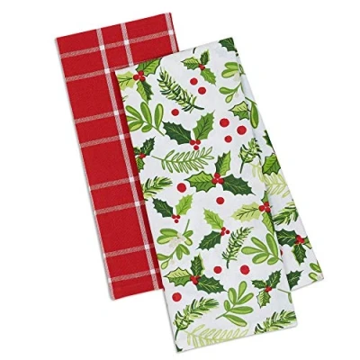 Afbeelding van DII Bloementheedoeken voor bakken, schoonmaken, vermaken en koken, katoen, takken hulst, 18x28