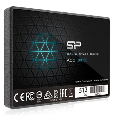 Afbeelding van Silicon Power Intern Solid State drive (SP512GBSS3A55S25) A55, 3D NAND, SLC cache voor prestatieverbetering, SSD met 512 GB, SATA III, 2,5 inch (6,35 cm), 7 mm