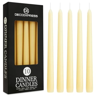 Afbeelding van Deco Express Diner Kaarsen Pack van 6, 10, 15 of 50 Taps toelopende Niet Druppelen Langdurig 8 uur, Ongeparfumeerd (Ivoren 10 Pack)