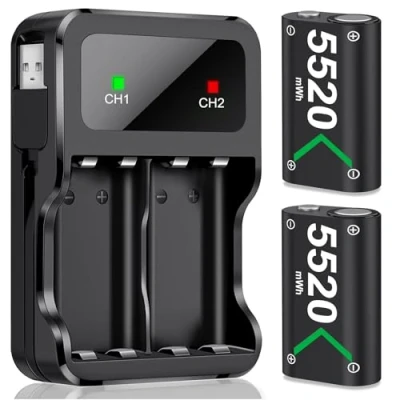 Afbeelding van accu voor Xbox One/Series X&amp;S controller, 2 stuks 5520 mWh accu, hoge capaciteit, Ni MH compatibel met Series X&amp;S/Xbox One S/Xbox X/Xbox Elite/Xbox Controller
