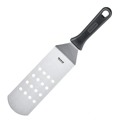 Afbeelding van Westmark Grillspatel, gebogen, flexibel, met gaatjes, lemmet: 7,5 x 20 cm, lengte: 36,5 RVS/kunststof, Master Line, zwart/zilver, 13392270