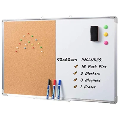Afbeelding van DOEWORKS 36 &quot;x 24&quot; Magnetische Whiteboard &amp; Kurk Board Combo Set, Wandmontage Bericht Bulletin Droog Wissen Combinatie met Aluminium Frame