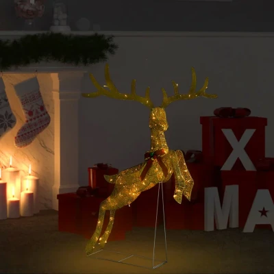 Afbeelding van Kerstversiering vliegend rendier warmwit 120 LED&#039;s goudkleurig