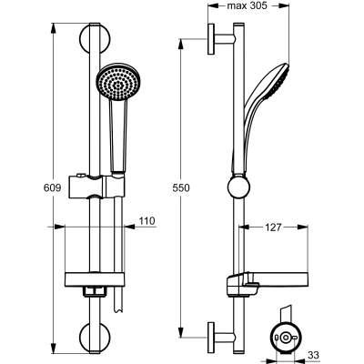 Afbeelding van Ideal Standard Idealrain glijstangset met handdouche 80mm Ø 1 stand