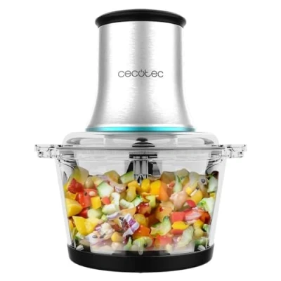 Afbeelding van Cecotec Hakmolen ChopBeat 2000 Vindaloo Glass, 500W Vermogen, Hakt, Snijdt en Maalt, Roestvrijstalen Mes met 4 Bladen, 2 Snelheden, Glazen Kom van 500g