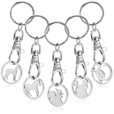 Afbeelding van COM FOUR® 5x sleutelhanger van metaal met karabijnhaak en winkelwagenchip, afneembare winkelchip als geluksbrenger voor de (05 stuks dieren)