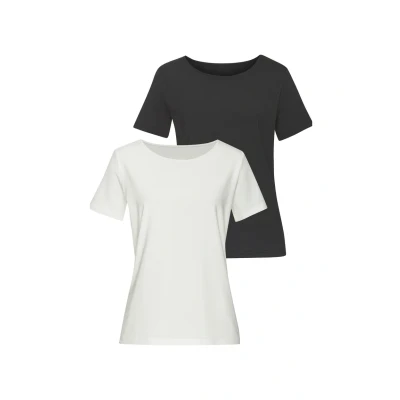 Afbeelding van Lascana 2 PACK Tshirt basic Creme schwarz, Dames, Maat: 36/38, schwarz