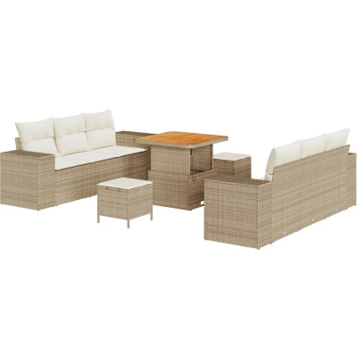 Afbeelding van vidaXL 9 Delige Tuin Sofa Set met Kussens Beige Poly Riet Acacia