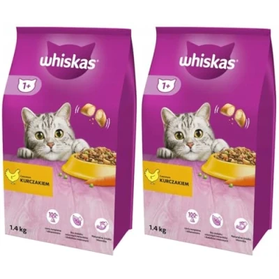 Afbeelding van Whiskas Adult 1+ droogvoer voor katten met kip, 2 zakken, x 1,4 kg, hoogwaardig volwassen vanaf 1 jaar, verschillende productverpakkingen verkrijgbaar