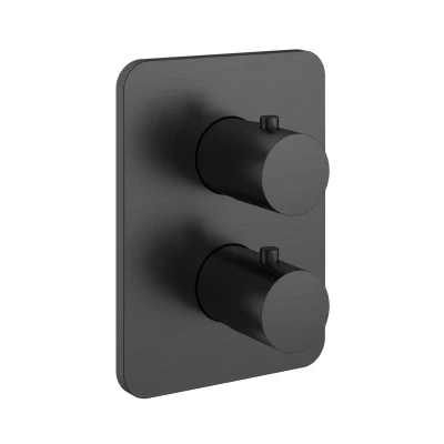 Afbeelding van HotBath Gal Afbouwdeel Inbouw thermostaat met 2 weg stop omstel Geborsteld Gunmetal PVD GL009EXTBGP