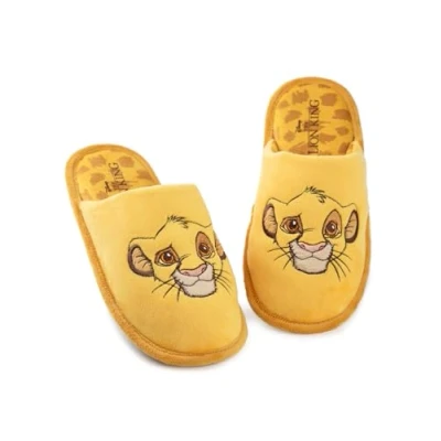 Afbeelding van Disney De Lion King damespantoffels Dames Simba Indoor bontmuiltjes in geel Geborduurde instap huisschoenen met dierenkarakter voor volwassenen en tieners Merchandisecadeau animatiefilms