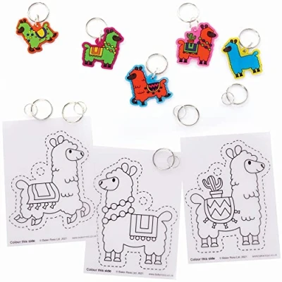 Afbeelding van Baker Ross Lama FC409 Krimpfolie, sleutelhanger, 10 delige set, knutselset voor kinderen om in te kleuren en op hangen