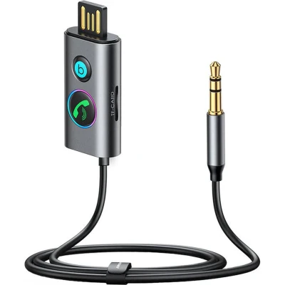 Afbeelding van SB Bluetooth Aux Receiver ontvanger Auto 5.3 carkit Zender draadloos Transmitter luister naar muziek Kabel Handsfree bellen telefoon aan uit knop SD Kaart aansluiting bass op de apparaat