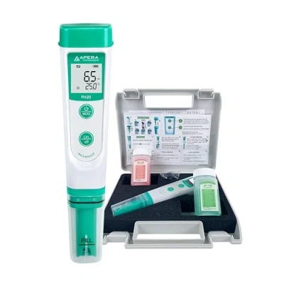 Afbeelding van Apera Instruments PH20 pH meter, meetinstrument in zakformaat (± 0,1 nauwkeurigheid, 0 14 meetbereik, waterbestendig, temperatuurweergave), set incl. kalibratieoplossingen