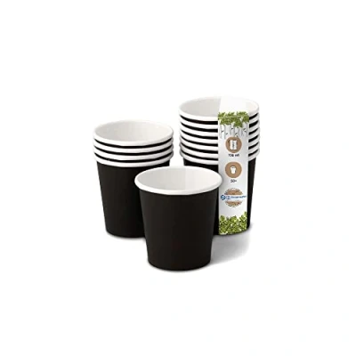 Afbeelding van GREENBOX Organische papieren bekers, wegwerpservies, drinkbekers, composteerbare en biologisch afbreekbare zwarte, onbedrukte milieuvriendelijke koffiemok, 50 stuks, 100 ml