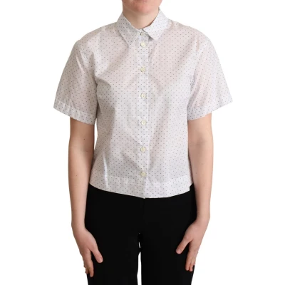 Afbeelding van Wit zwart gestippeld blouse overhemd met kraag